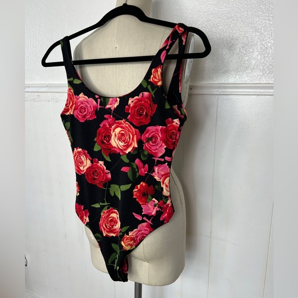 Dolls Kill rose print black boho bodysuit S - Picture 3 of 6